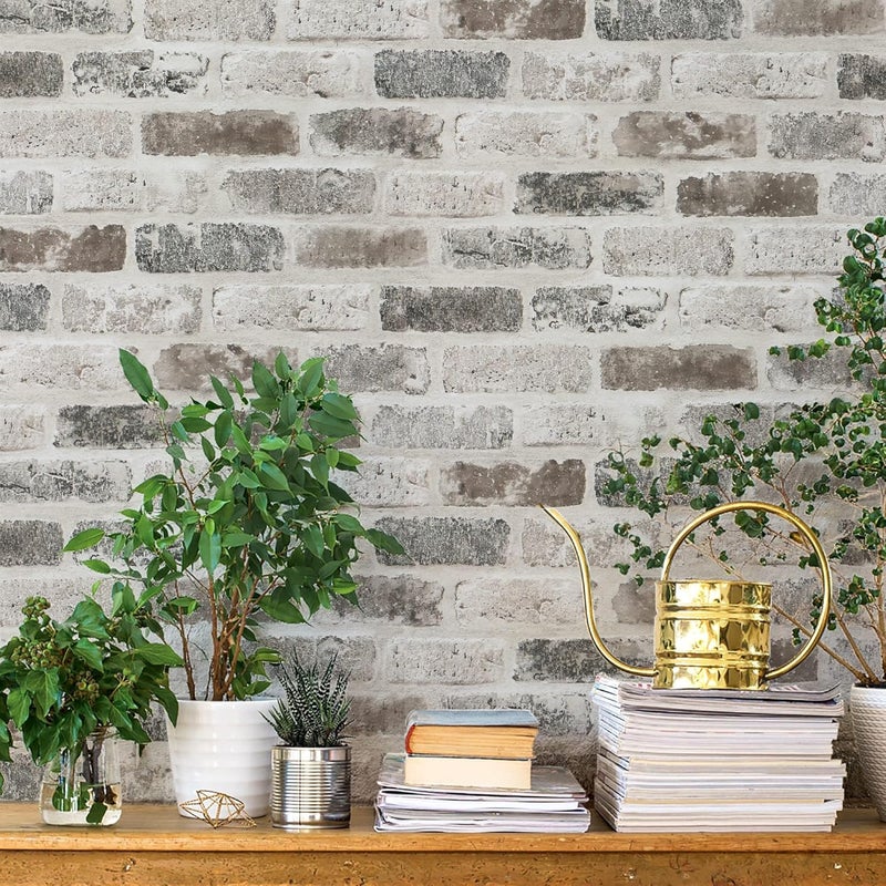 Guvana 17.3"×472.4" Brick Peel and Stick Wallpaper Brown/Grey Contact Paper Self Adhesive 3D Brick Textured Contact Paper Removable Vintage Wallpaper for Room Backsplash Accent Wall Decor - Image 1